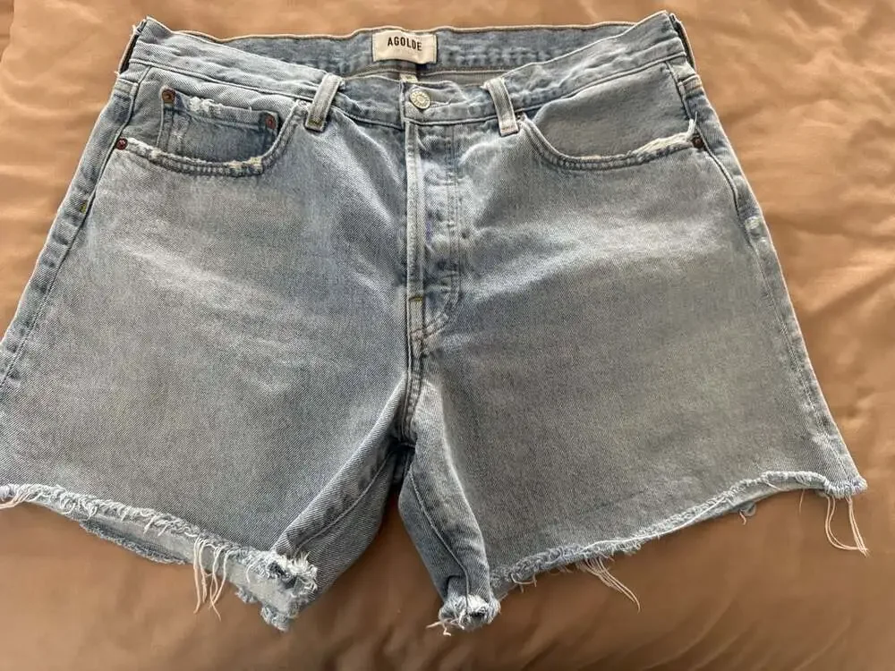 Agolde Parker Long Vintage Cut Off Denim Shorts Size 30